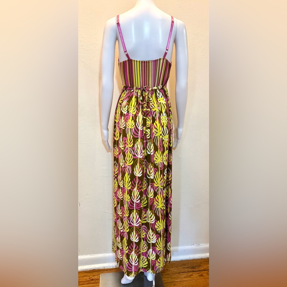 Multicolor Striped & Leaf Print Maxi Dress – Size S, by Planet Gold - Picture 10 of 10
